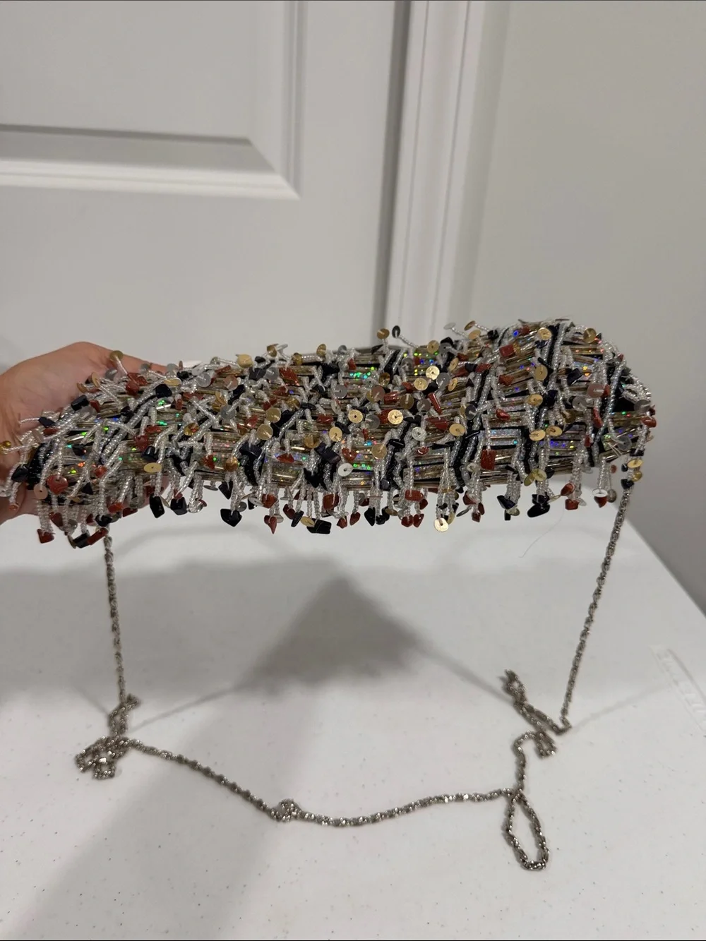 Unbranded vintage Beaded Fringe Evening Clutch Handbag with rhinestones - Black
